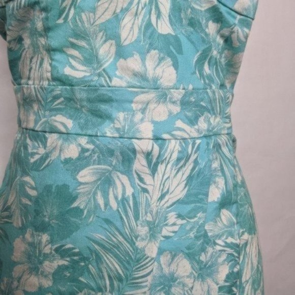 SUITE BLANCO DRESS HAWAIIAN STRAPLESS FITS SMALL TEAL BLUE TROPICAL VACAY DENIM - Picture 5 of 10